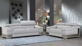 Two Piece Indoor Light Gray Italian Leather Five Person Seating Set - $5,673.72