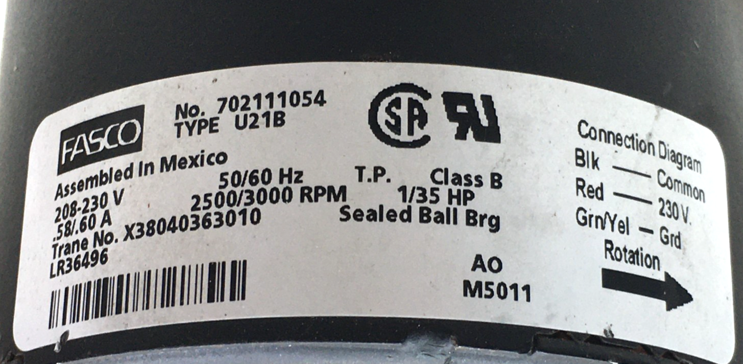 FASCO 702111054 Draft Inducer Blower Motor  X38040363010 230V 1/35HP used #MR628 Item image 3