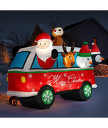 7ft Long Christmas Inflatable Santa on Van Led Lighted Lawn Yard Decoration - $136.50 CAD