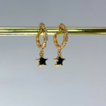 14k Gold Blue Spinal Gemstone Star Huggie hoops, dainty minimalist earrings - £762.29 GBP