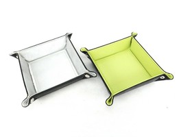 Folding Accessory Tray, Faux Leather Storage Bin, Green or Silver, #DK388  - £4.75 GBP