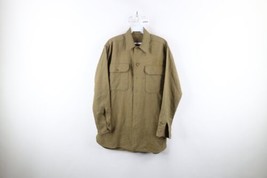 Vintage 40s 50s Military Mens Medium Thrashed Wool Collared Field Shirt Green - £36.96 GBP