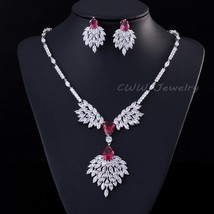 CWWZircons Brand Designer Wedding Accessories Bride Jewelry Set Big Drop Red Cub - $54.65