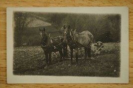 Vintage Postcard Real Photo RPPC Historical Farming Horse Drawn Team Plow Field - £10.19 GBP