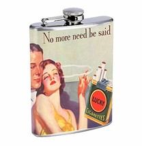 Vintage Smoking Ad Hip Flask Stainless Steel 8 Oz Silver Drinking Whiskey Spirit - £7.90 GBP