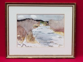 Vintage Mid Century Watercolor Painting signed Kahana Abstract River Lan... - £79.68 GBP