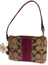 COACH Authentic Small Wristlet in Signature C &amp; Stripe Leather Berry  NWT - £31.40 GBP