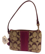 COACH Authentic Small Wristlet in Signature C &amp; Stripe Leather Berry  NWT - $40.02
