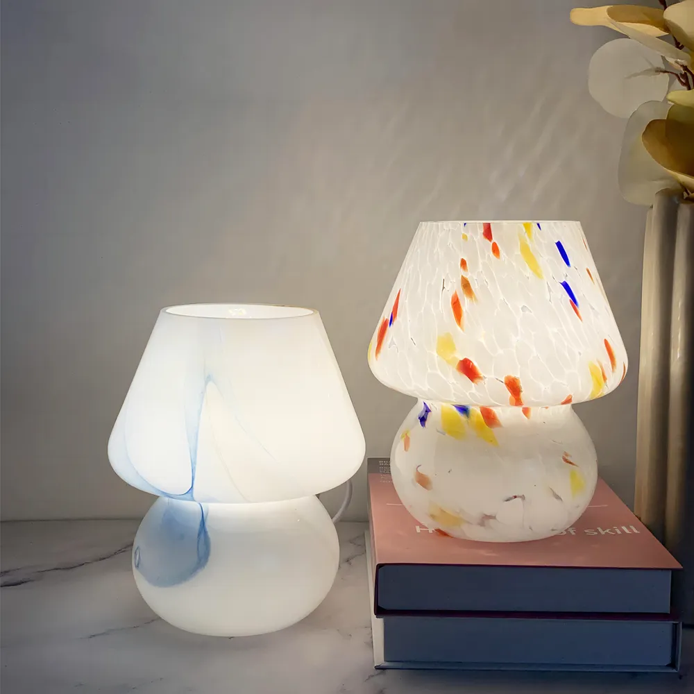 Lamps Bedside Table Bedroom Glass Mushroom Lamp Led Room Decoration Aest... - £43.30 GBP