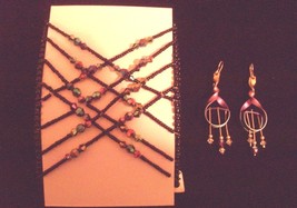 EARRINGS w Stretch HAIR COMB-Aluminum Metallic/Crystal w Beaded Aurora B... - $13.00