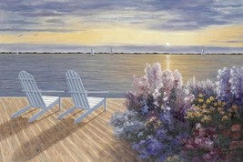 Deck View by Diane Romanello Seascape Flowers Floral Sail Boats Paper 20x30 - £49.07 GBP