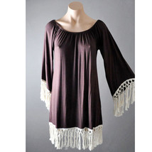 Brown Gypsy Casual Boho Tassel Fringe Flare Sleeve Off Shoulder Mini Dre... - $27.41 CAD