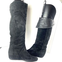 Isola Tall Boots Women 6.5M Shoes Black Leather Suede Cutout Slip on Kne... - $34.47