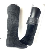 Isola Tall Boots Women 6.5M Shoes Black Leather Suede Cutout Slip on Kne... - $34.47