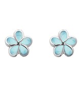 Sterling Silver Natural Larimar Flower Post Earrings - $49.99