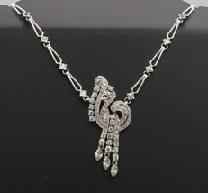 925 Sterling Silver - Vintage Swirly Rhinestone Musical Note Necklace - NE4076 - £80.34 GBP