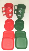 Vintage 1970s Tupperware plastic Thanksgiving &amp; Christmas mugs, lids &amp; c... - £31.24 GBP