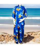 Sweethearts Hawaiian Kaftan One Size Blue Volcano Floral Sunset Hostess ... - $31.66