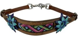 Showman 3D Teal Flower Leather Wither Strap w/ Beaded Center - $149.00