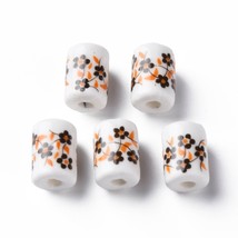10 Porcelain Flower Beads 13mm White Orange Ceramic Jewelry Making Findings - £5.87 GBP