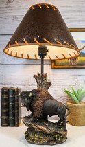 Western Plains Bison Buffalo On Sloped Rocks By Tree Stump Desktop Table Lamp - £56.60 GBP