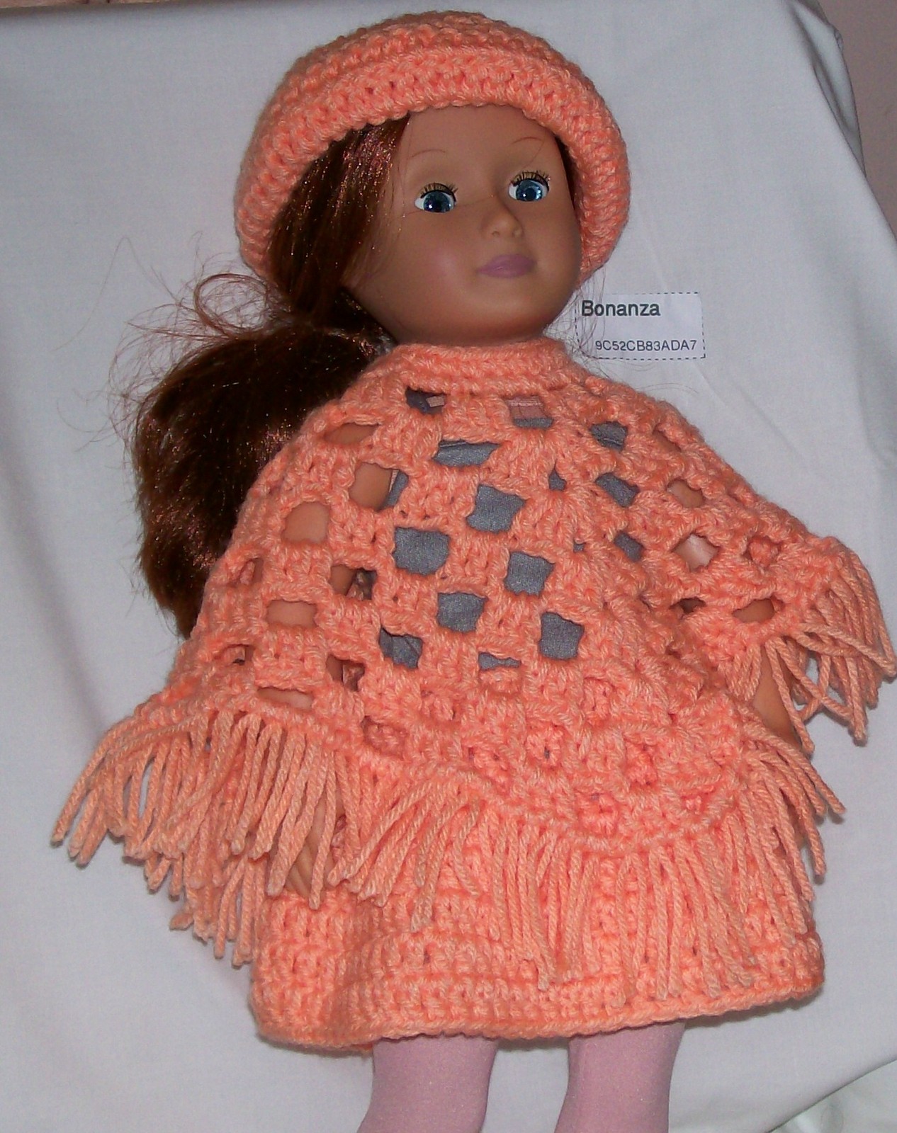 Primary image for American Girl Peach Poncho and Brimmed Hat, Crochet, 18 Inch Doll, Handmade 
