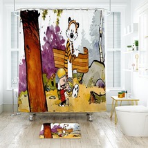 Calvin And Hobbes 04 Shower Curtain Bath Mat Bathroom Waterproof Decorative - £18.37 GBP+