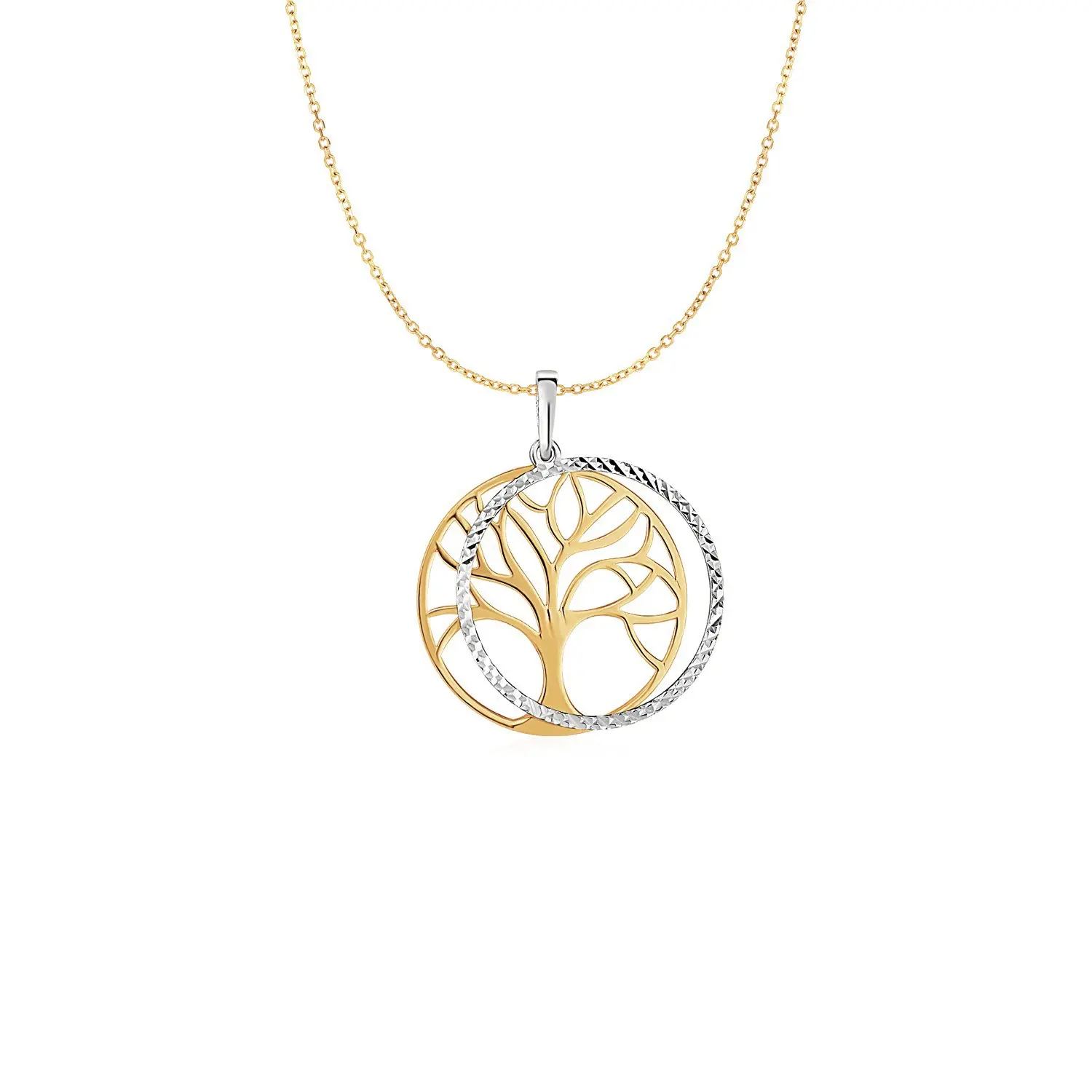 Elegant Two Layer Tree Pendant in 14k Two Tone Gold | Classic Tree of Li... - £426.83 GBP