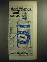 1974 Booth&#39;s High &amp; Dry Gin Ad - Add friends and serve - £14.54 GBP