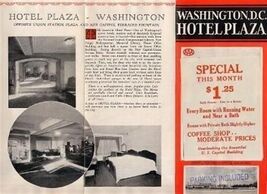 Hotel Plaza Brochure Washington DC 1930's Union Station Plaza $1.25 Per ... - $17.87