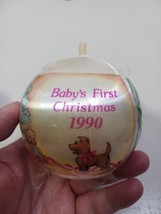 Vintage Baby&#39;s First Christmas 1990 Satin Ball Ornament Made In USA - £7.90 GBP