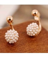 Faux Pearl Earrings Gold Tone Stud Fashion Classic Preppy Casual Cluster - $16.46 CAD