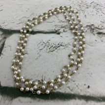 Faux Pearl Necklace Gold Toned Wire Links Extra Long Double Layered Fashion - £6.98 GBP