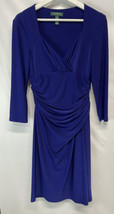 Lauren by Ralph Lauren Sheath Dress Royal Blue 3/4 Sleeve Ruched Lined 6 - £43.40 GBP