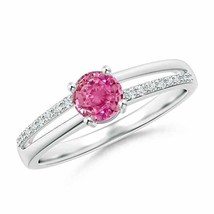 ANGARA Split Shank Pink Sapphire Solitaire Ring with Diamond Accents - £689.74 GBP
