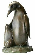 Bronze Finish Colored Penguin Mother and Child Figurine Display Statue - £86.85 GBP
