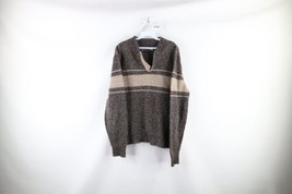 Vintage 90s Streetwear Womens XL Striped Wool Blend Knit Henley Sweater USA - £38.89 GBP