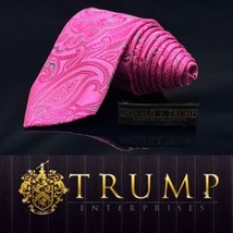 Donald Trump Silk Handmade Necktie Pink Paisley Gold Bar Signature Colle... - $101.20