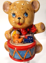 Vintage by Enesco 1981 Teddy Bear With Drum Toys Piggy Bank Brown Multic... - $11.21