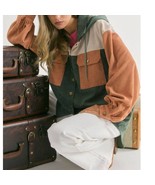 Color Block  Button Down  Long Sleeve Hooded Jacket - €47,13 EUR