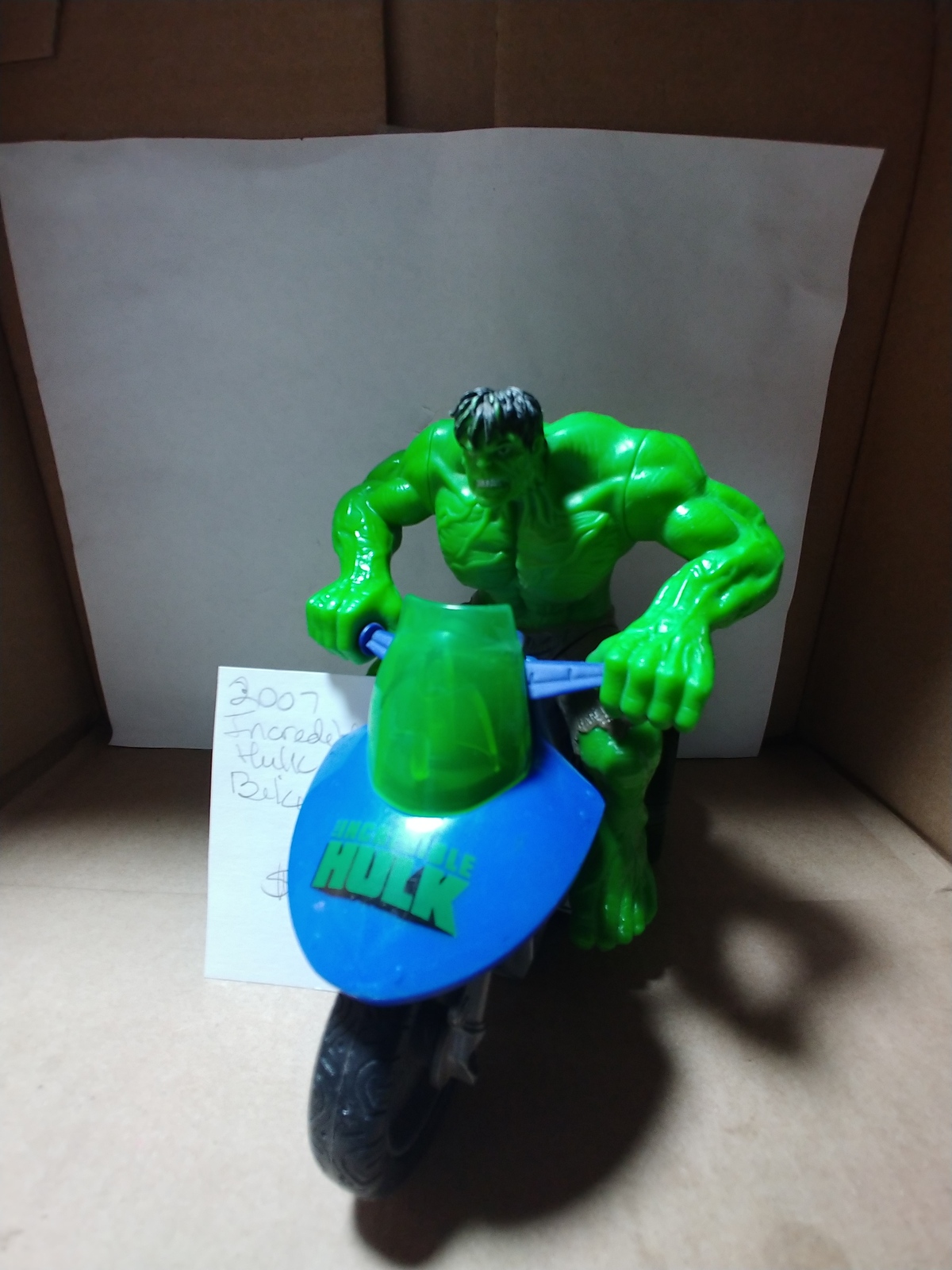 2007 Hasbro Marvel Incredible Hulk on Battery Operated 3 Wheeled Bike - $8.00