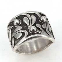 Retired Silpada Oxidized Sterling Leaf &amp; Berry Wide Band Ring Size 7.25 ... - £39.73 GBP