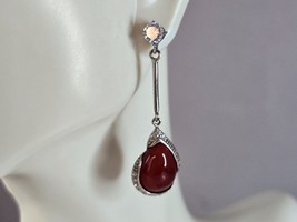 Womens Vintage Estate Sterling Silver Carnelian CZ Earrings 6.4g E1312 - £29.60 GBP