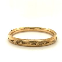 Vintage Signed 12k Gold Filled Victorian Etched Floral Clasp Bangle Bracelet 7 - £86.84 GBP