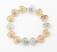 Multi-Colored Heart 2.24 Carat Diamond 18k Gold Bracelet 7 Inches - £3,051.59 GBP