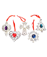 LENOX BEJEWELED  SNOWFLAKE, HEART, TREE, SPIRE, CROSS ALL 5 CHRISTMAS ORNAMENTS - $48.99