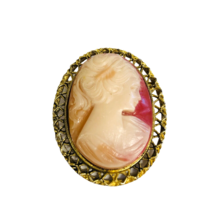 Vintage Cameo Pin Pendant Brooch Faux Cameo Gold Tone Costume Estate Jewelry 2&quot; - £27.72 GBP