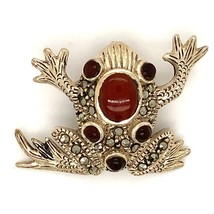 Vintage Sterling Signed 925 Inlay Multi Stone Carnelian Detailed Frog Pe... - £42.81 GBP