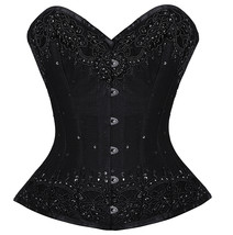 Black Satin Hand Made Sequins Work Overbust Custom Corset Christmas Costume - $89.99+