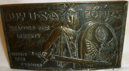 SOLID BRASS BRONZE WESTERN BUCKLE BUY USA BONDS FOR ECONOMY CODY STAMPIN... - $298.23 MXN